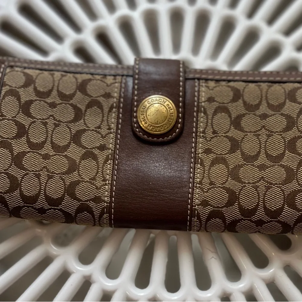 Coach long wallet brown canvas red leather